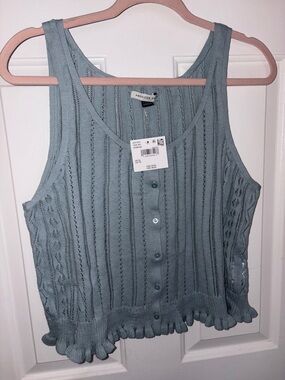 American Eagle Outfitters Light Seafoam Knit Button Tank